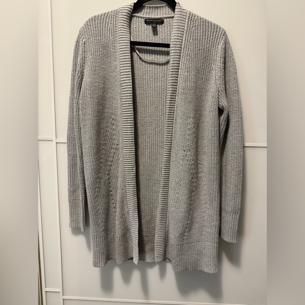 Banana Republic Silver Sparkle Gray Long Knit Cardigan